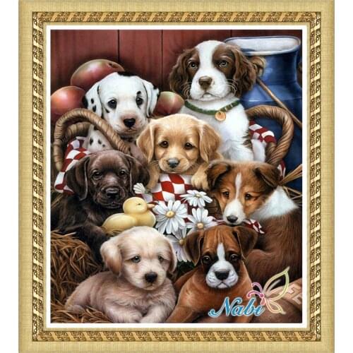 Animals dogs canvas beads rhinestone 2490R - Round Diamond embroidery cross stitch diamond mosaic painting