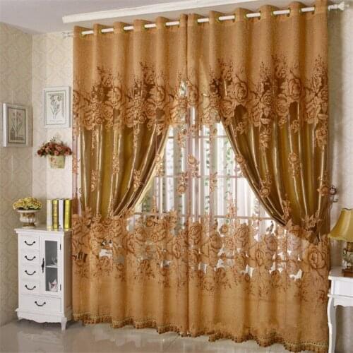 1 PC Tulle Peony Luxury Window Curtains for Living Room European Royal Curtains for the Bedroom