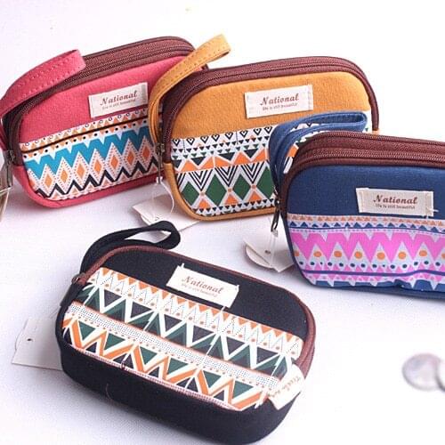 1PC Vintage national style purses Double zipper coin bag Stationery bag portable wallet School office supplies (ss-1520)