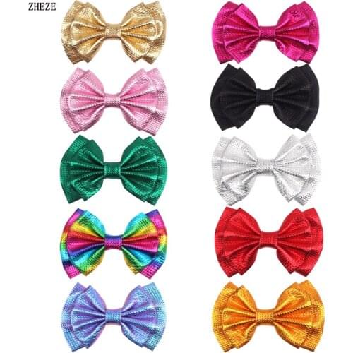 10Pcs/Lot 2021 New 6" Double Layer Metallic Bullet Fabric Hair Bow Barrette Handmade DIY Hair Accessories For Girls Hair Clip