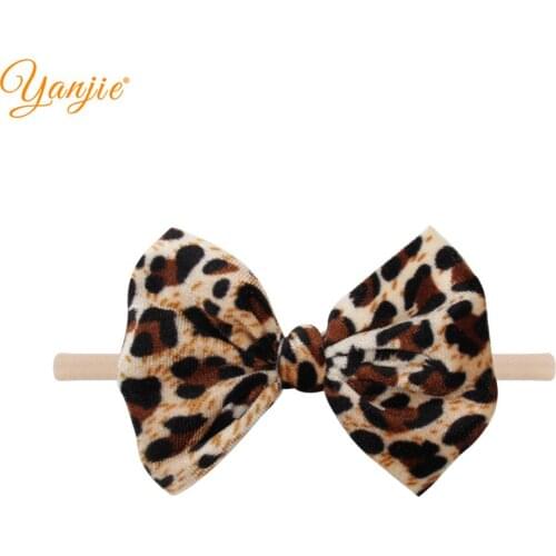 2020 New Arrival 4.5" Tied Leopard Velvet Hair Bow Nylon Headband Hair Style Baby DIY Hair Accessories Headwear Hair Bands