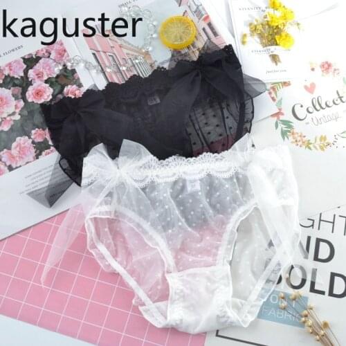 2020 Cute Black White Lingerie Cute Women Mid Waist Gauze Underwear Perspective Swimwear Bathing Suit Feminino Beach Elastic