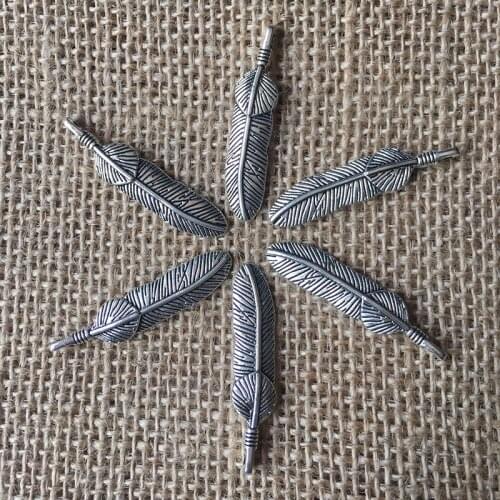 24 Pcs/lot 39x14mm Feather Charms for Jewelry Making Antique Silver Plated Pendant for DIY Necklaces Bracelets Earrings A094