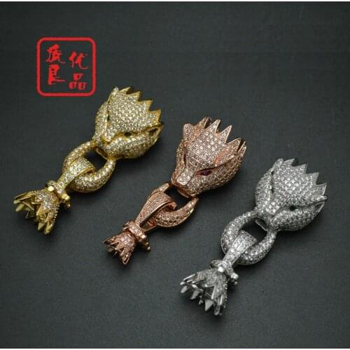 3pcs High Quality Luxury Bracelet Clasp Rose Gold Silver Leopard Head With CZ Paved Fashion Women Jewelry Making Findings