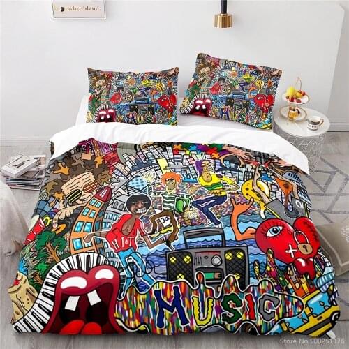 3D Printed Rock Music Radio Graffiti Hip-Hop Duvet Cover Set Twin Full Queen King Size Bedding Set Soft Comforter Cover Set Gift