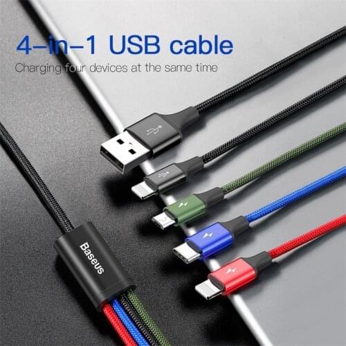 4 in 1 Multiple usb charging cable for iPhone Samsung huawei xiaomi usb charger cable for apple lightning micro usb type c cable