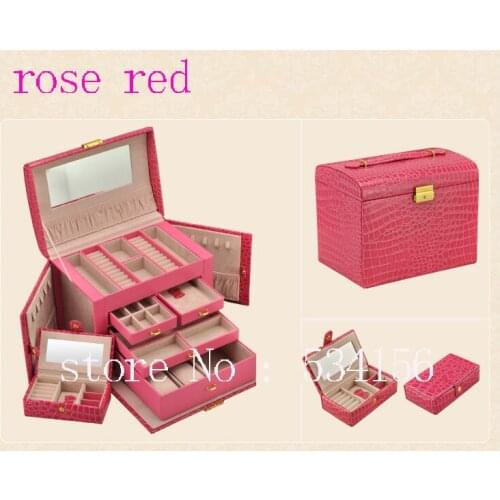 Free shipping Large luxury PU rose red gift boxes jewelry box,earrings necklace pendant jewelry display shelf packing gift box
