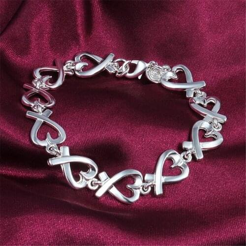 Free Shipping Fashion Korea Korean version of the jewelry 925 silver personalized heart-shaped bracelet wholesale S015
