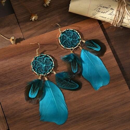 Bohemian Ladies Earrings Women Lightweight Dream Catcher Flower Woven Feather Earrings Boho Summer Thailand Gypsy Indian Jewelry
