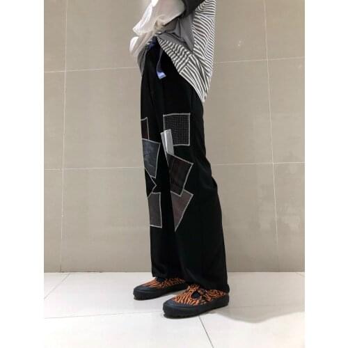 S-4XL!!2020 Patch patchwork straight tube wide leg pants men and womens pairs of trousers loose custom custom increase