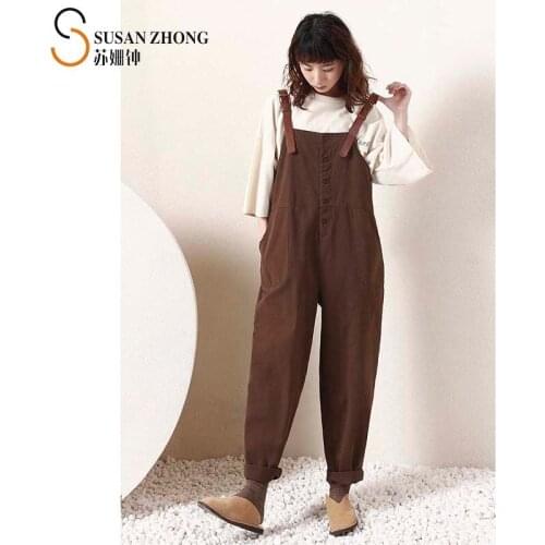 Women Pants Female Trousers Lady Overalls 2021 Spring Natural Normcore Designer Casual Loose Cotton Pockets Buckles Harem Spiced