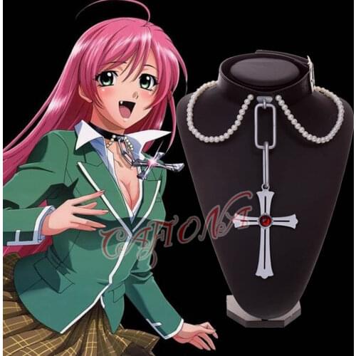 Cafiona Rosario and Vampire Moka Akashiya Cosplay Necklace Cross Pendant Leather Choker Adjustable