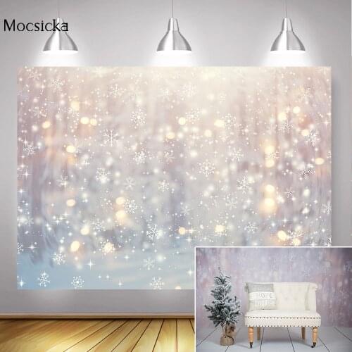 Winter Wonderland Bokeh Backdrop Glitter Snowflake Merry Christmas Photography Background Snow Birthday Portrait Photocall Props