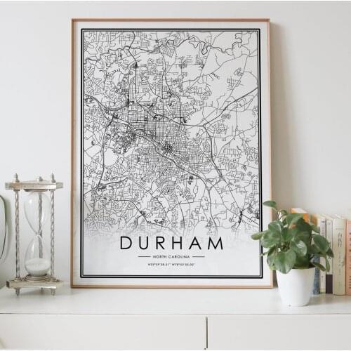 DURHAM North Carolina NC USA city map Nordic Living Room Decoration Canvas Poster Modern Home Decor Art Print Painting