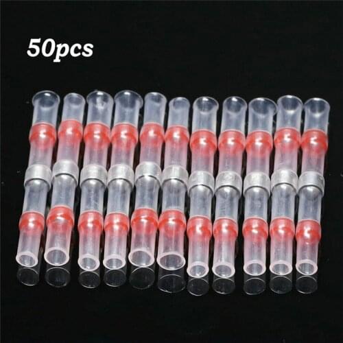 Red Heat Shrink Butt Terminals Solder Sleeve Wire Connector AWG 22-18 50Pcs
