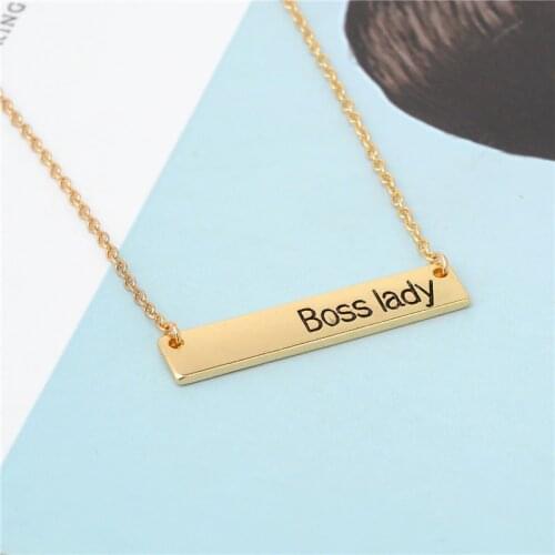 New Personality Bar Pendant Handmade Lettering"Boss Lady"Necklace Jewelry Female Bar Necklace Gift For Women