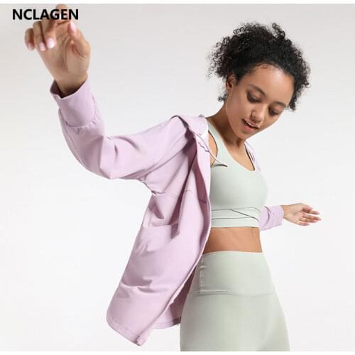 NCLAGEN Yoga Fitness Jacket Women Loose Hooded Zipper Running Workout Cardigan Long Sleeve Fit Training Sports Top Gym Clothes