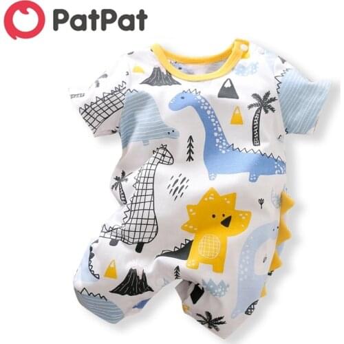 PatPat 2020 New Arrival In Stock Summer and Spring Baby Dinosaur Print Bodysuit One Pieces baby Clothes