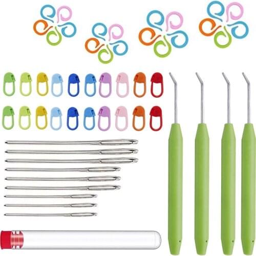 LMDZ Knitting Loom Hook with Needle Loom Pick Steel Large-Eye Sewing Needles, Knitting Stitch Markers, for Knifty Knitter