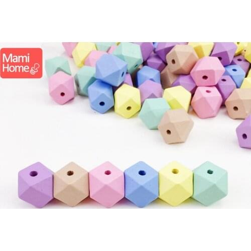 Mamihome 100Pcs 20mm 16mm Wood Hexagon Beads Candy Colorful Geometric Balls Wooden Teething Toys BPA Free DIY Baby Teether