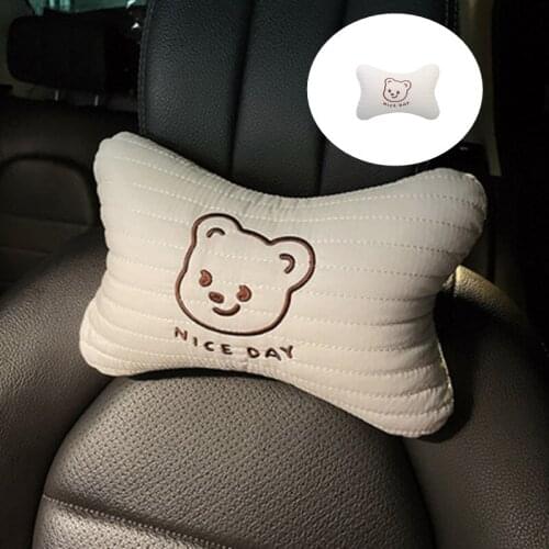 Girls Cute Bear Car Headrest Neck Pillow Car Seat Pillow Multifunctional Office Waist Cushion Automotive Interior Accessories