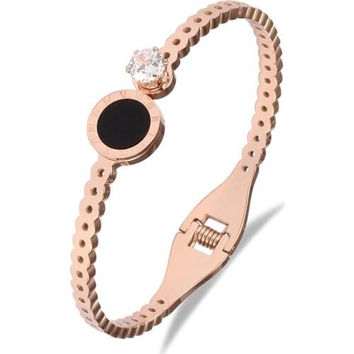 Fashion Women 316L Stainless Steel Rose Gold Black Shell High Quality Charm Bracelet Bangle Wedding Gift