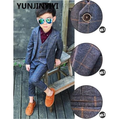 YUNJINYIYI Boys Formal Suits For Weddings England Style Man Child Blue Party Tuxedos Boys Formal Suits Blazer+Pants+Vest