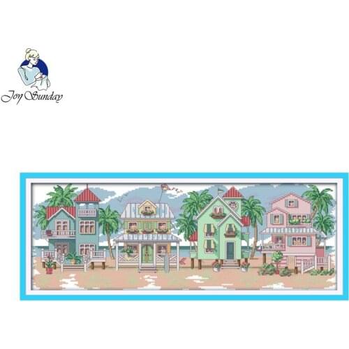 Joy Sunday Scenic Style Seaside Villages DIY Cross stitch kits Handmade Embroidery for Home Decor Needlework Accessory Tools