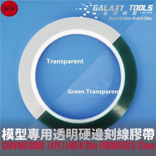 Galaxy Tools 3mm/4mm/5mm/6mm Green Transparent Garving Guide Tape Hobby Craft Military Model Accessory Length 33m