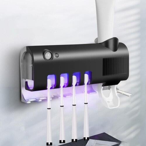 Solar Powered Toothbrush Sterilizer Wall Mounted Toothpaste Holder Storage Rack
