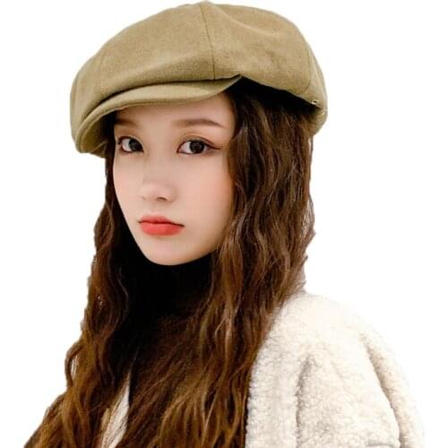 2021 New Spring Summer Octagonal Hat Women British Retro Korean Newsboy Painter Tide Beret Cap Solid All-match Sunshade Sun Hats