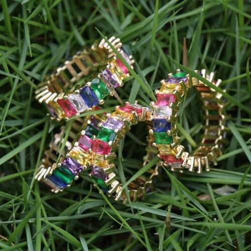 New Micro Pave Rectangle Rainbow Cz Zirconia Crystal Beads Rings Gold Wide Rings For Women Man Charms Ring Daily Jewelry Gift