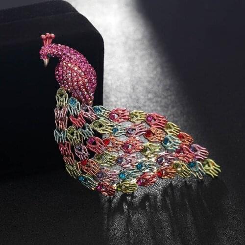 Very nice Colorful Peacock animal Brooches jewelry for women Christmas gifts Fashion Womens Vintage Hijab Accessory Broaches