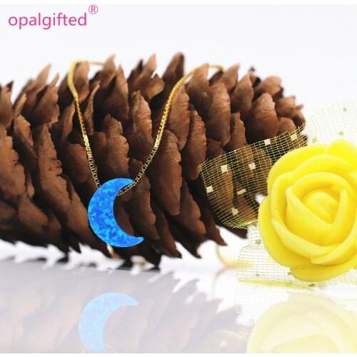1pc 8*11mm opal pendant opal necklace Moon Shape Gem 2020 Fashion Synthetic Opal Necklaces Gold Color Fashion Necklace For Women