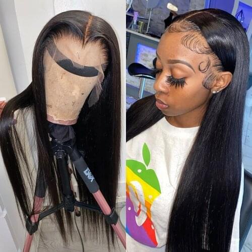 13x4 Lace Front Human Hair Wigs Pre Plucked Brazilian Straight Remy 28 30 inch Bone Straight Lace Frontal Wig For Black Women