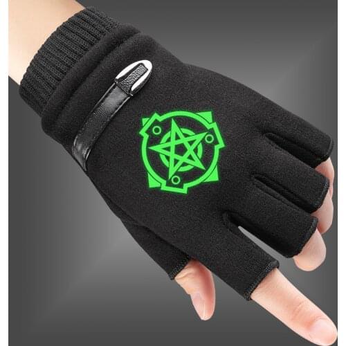 SCP Foundation Print Fluorescent Luminous Fingerless Gloves New 2021Men Women Gloves Spring Autumn Warm Knitted Gloves
