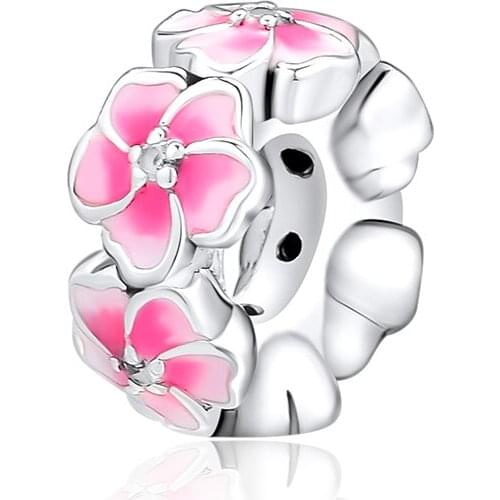 Fits for Pandora Charms Bracelets Magnolia Bloom Beads with Pale Cerise Enamel 100% 925 Sterling-Silver-Jewelry Free Shipping