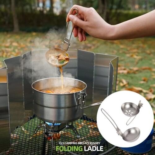 Outdoor Camping Stainless Steel Soup Spoon Picnic BBQ Kitchen Portable Folding Long Handle Ladle