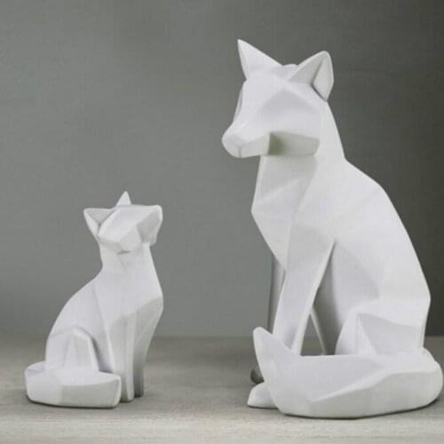 Simple White Abstract Geometric Fox Sculpture Ornaments Modern Home Decorations Animal Statues Liveing Room Decor