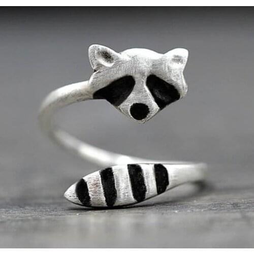 Simple Silver Plated Raccoon Ring Adjustable Wrap Rings for Female Wedding Party Statement Women Jewelry Wholesale