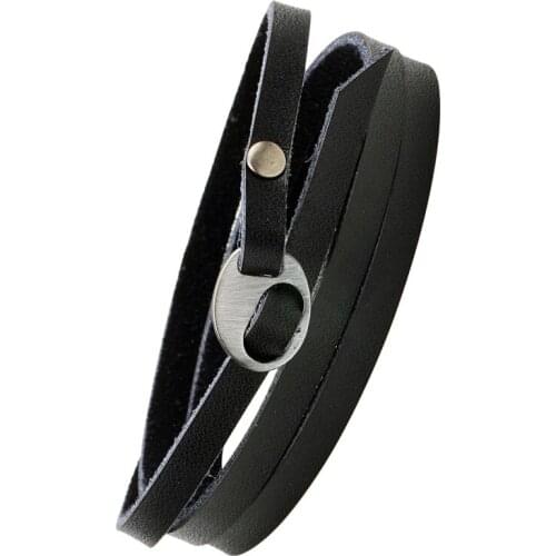 Simple Leather Wrap Vintage Brown Black Bracelet & Bangles Multi-Layer Wide Male Jewelry For Men Women Unisex