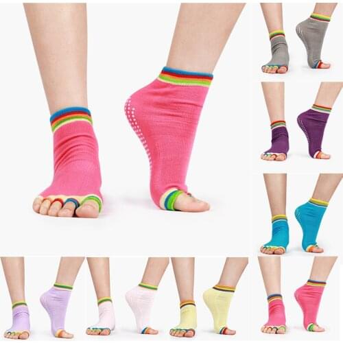 Colorful Women Anti-slip Yoga Socks Fingers Fitness Pilates Socks Gym Five Toe Sport Socks Cotton Colourful Elastic Yoge Socks