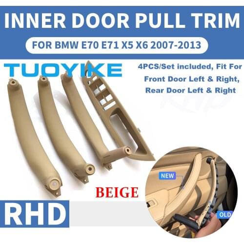 RHD 5-Colors Inner ABS Door Pull Handle Inside Armrest Trim Panel Beige Black Gray Carbon Fiber For BMW X5 X6 E70 E71 2007-2013