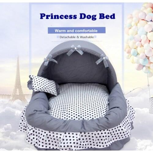 Luxury Princess Dog Bed Warm Fleece Lace Puppy House Pet Cozy Nest Kennel Sleep Cushion Washable Cat Dog Beds Dog Sofa Mat