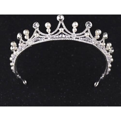 Luxury silvery Princess crystal crown wedding hair accessories bridal Hair jewelry for women handmade Pearl Diadem Tiara