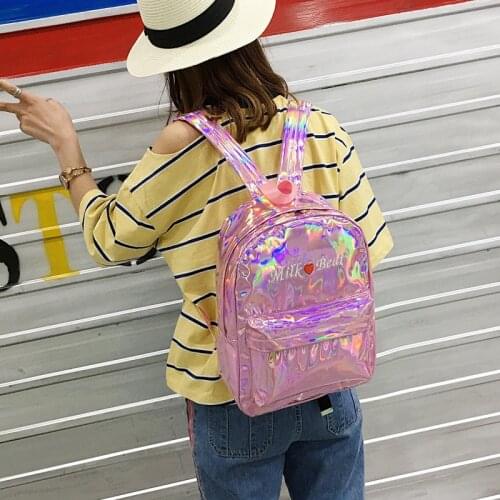 Backpack School Bags for Teenage Girls Silver Gold Pink Laser Backpack Women Girls Bag Leather Holographic