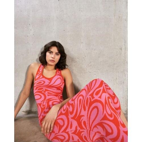 Sexy Womens Backless Dress Damask Print Sleeveless Long Dress Criss Cross Split Hem Ladies Slim Fit Knit Tank Dress