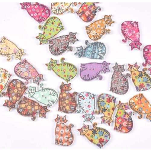Random Mixed Painted cat Wooden Buttons For Clothes Sewing Crafts Handmade Scrapbooking DIY Kid Apparel Supplies 25Pcs 18x30mm