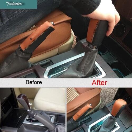 Tonlinker Cover Case Sticker for Toyota PRADO 2010-16 Car Styling 1 PCS Genuine leather Gear shift collars or handbrake case