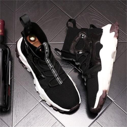 Fashion Knitted Men Sock Shoes Hip Hop Sneakers Casual Flats High Tops Ankle Boots
